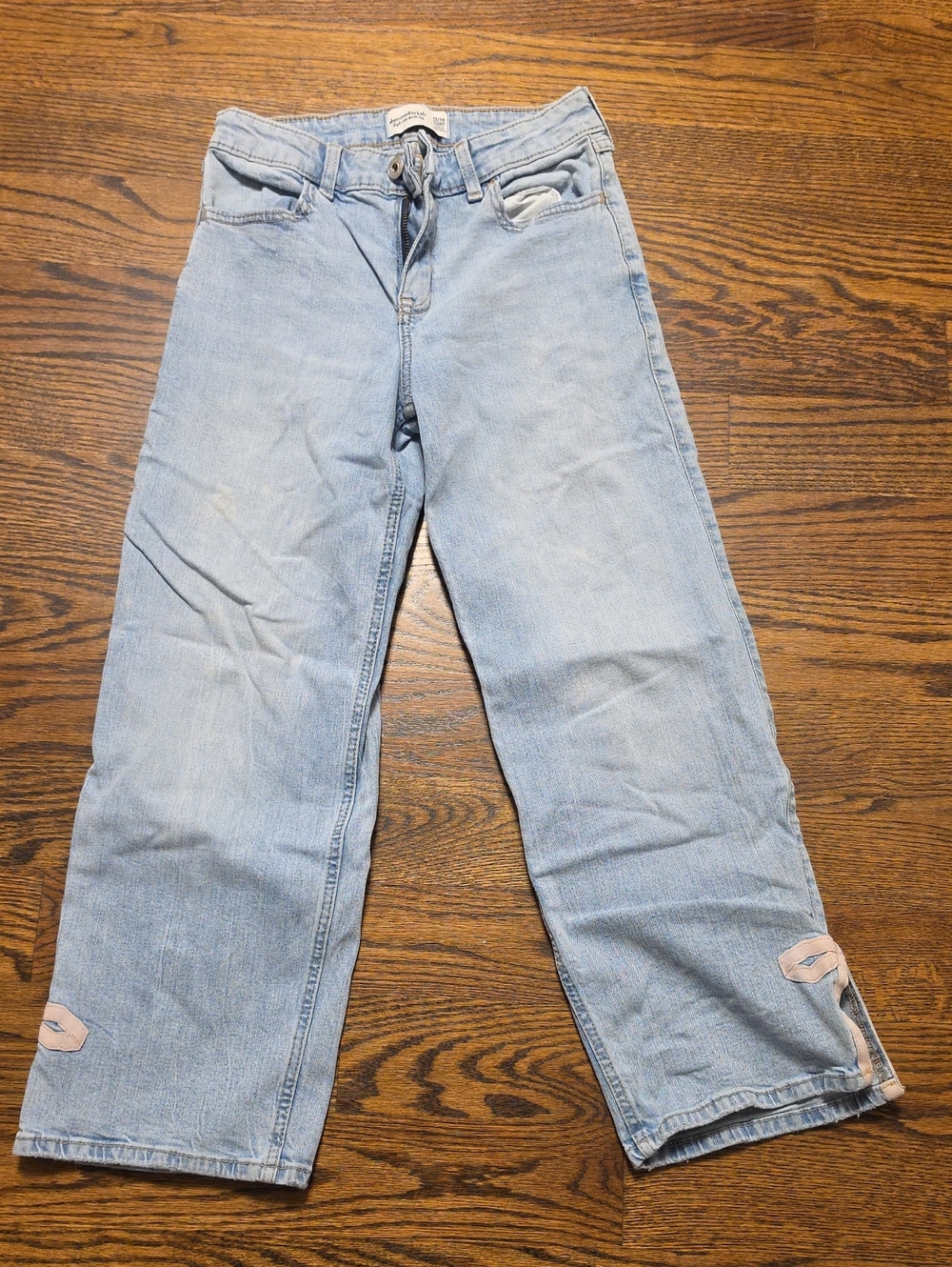 abercrombie kids Light Blue Wide-Leg Jeans With Bow Detail